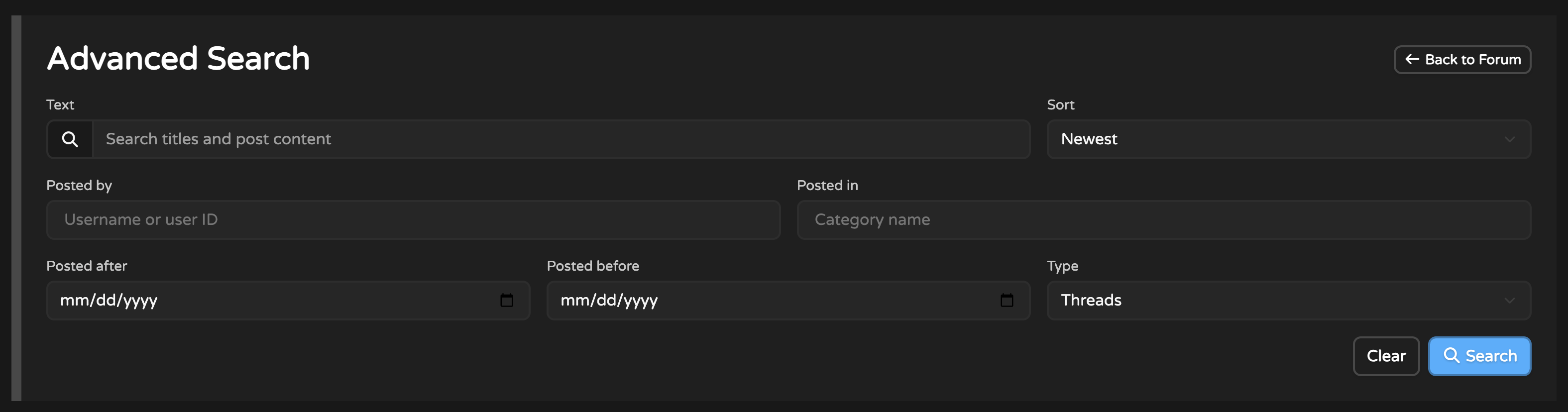 Advanced Forum Search screenshot