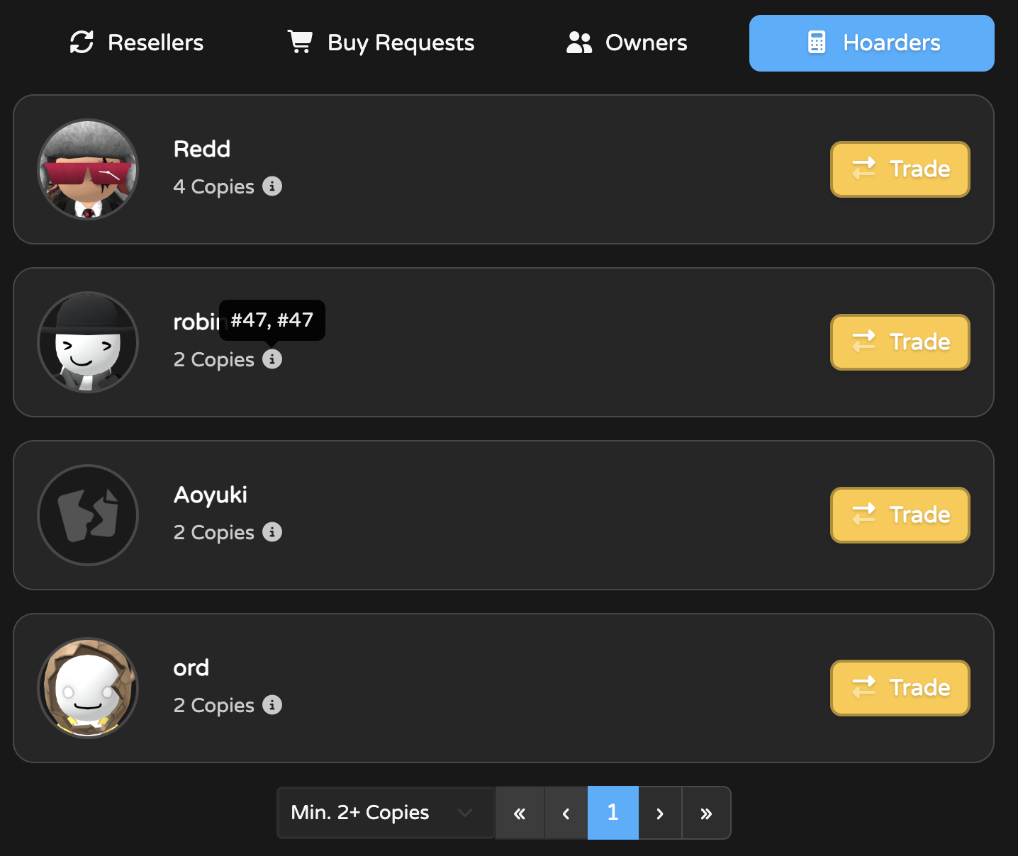 Collectibles' Hoarders List screenshot